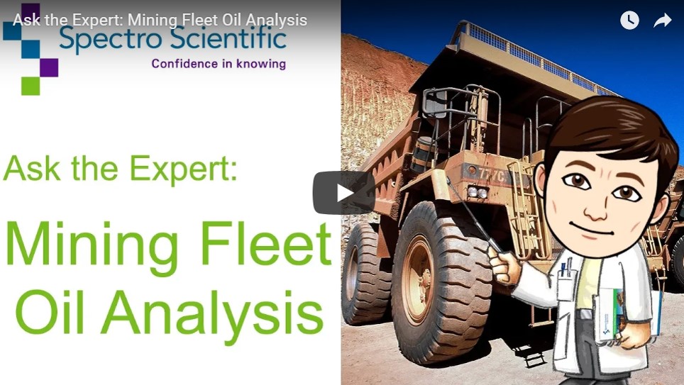 Drawing of man in lab coat with dump truck behind him, words: Ask the expert: Mining Fleet oil analysis